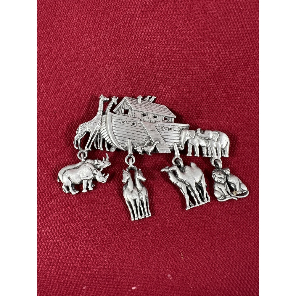 JJ's Jewelry Brooch Pin Silver Tone Noah Collectible Four Charms Animal